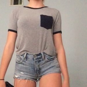 Brandy Melville Grey tee with navy pocket